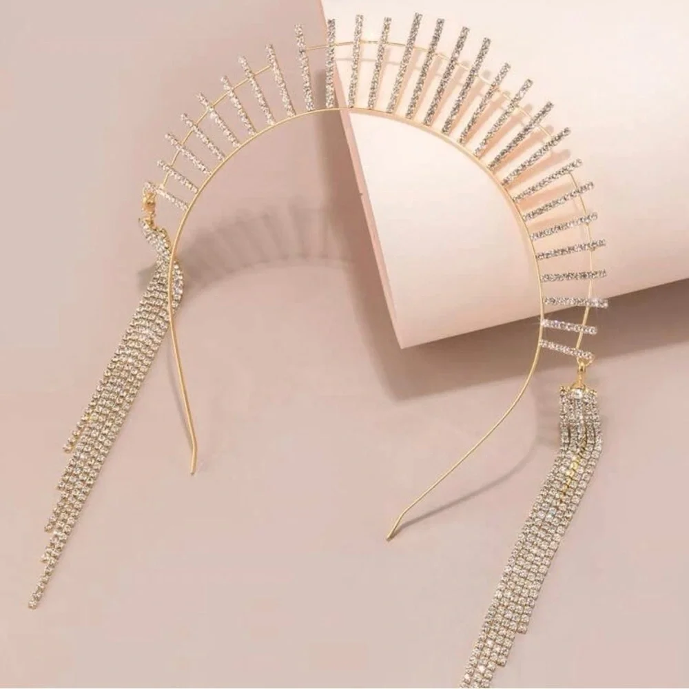 👑 Rhinestone Goddess Headband - Elevate Your Royalty, Gold, Headpiece, NIP
